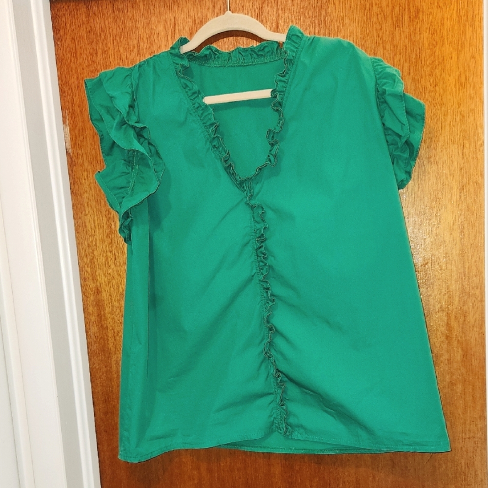 Green Ruffle Sleeve Women's Top